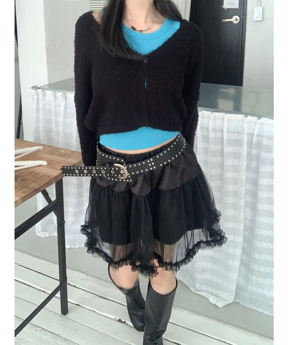 새상품) 샤 프릴 레이스 스커트 블랙 상품이미지1