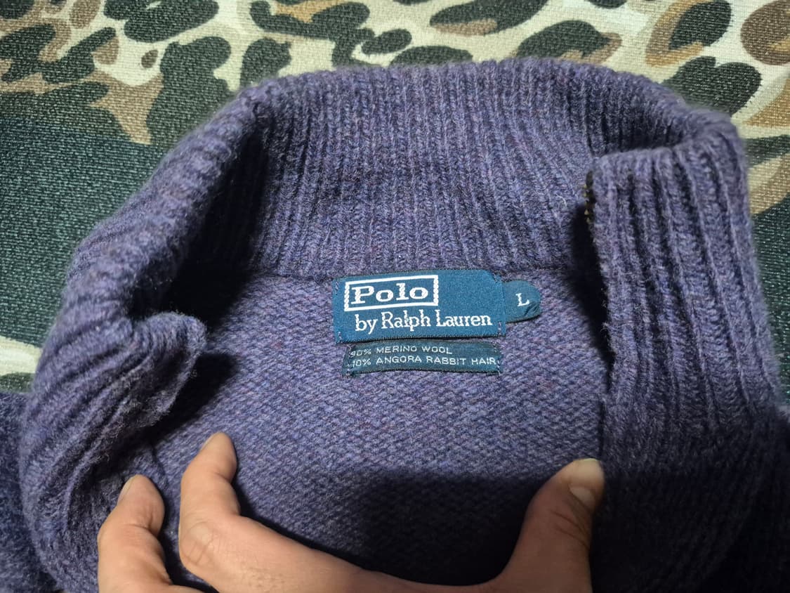 90's 폴로 랄프로렌 메리노 울 앙고라 쿼터 집 니트 L 퍼플 상품이미지3