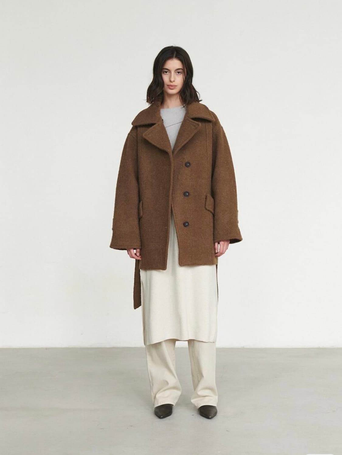 루에브르 알파카 부클 벨티드 코트 브라운 상품이미지3