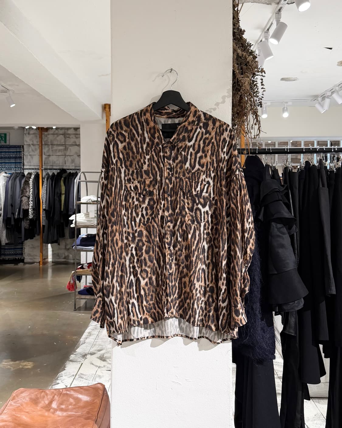 r13 레오파드 프린트 실크 오버사이즈 카우보이 셔츠 상품이미지1