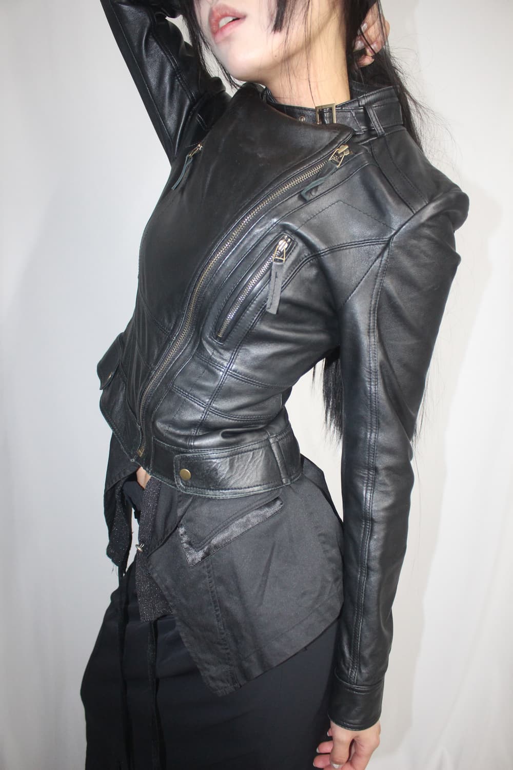 Leather skin-black diagonal lamb jacket 상품이미지1