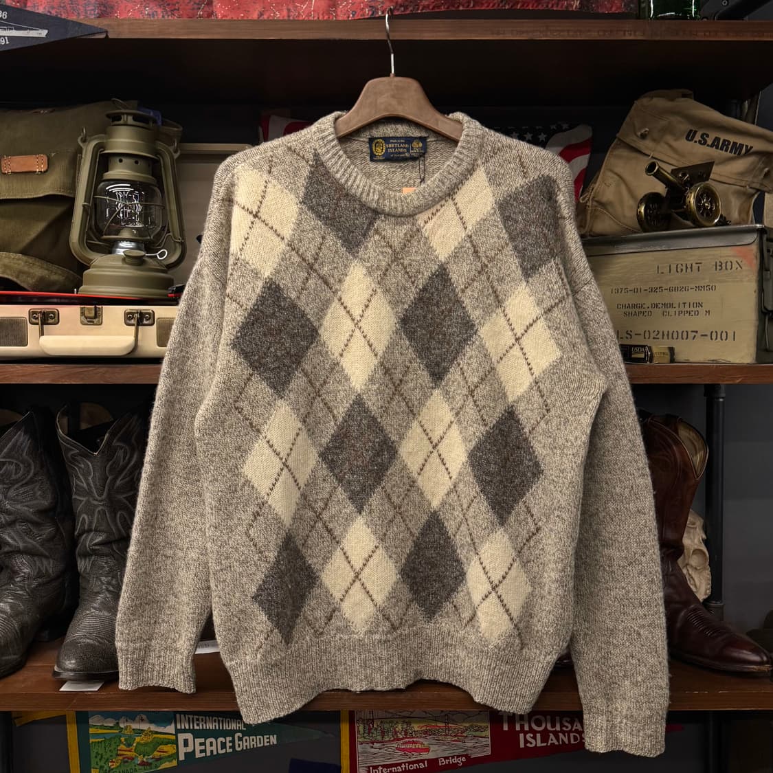 80s 스코틀랜드 아가일 패턴 퓨어 울 빈티지 니트 상품이미지1