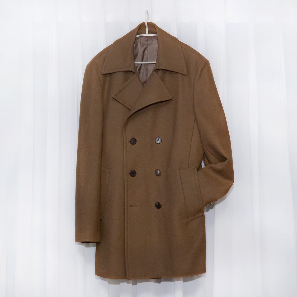 DKNY 울캐시미어 카멜 브라운 클래식 더블 코트 자켓 (100+) 상품이미지1