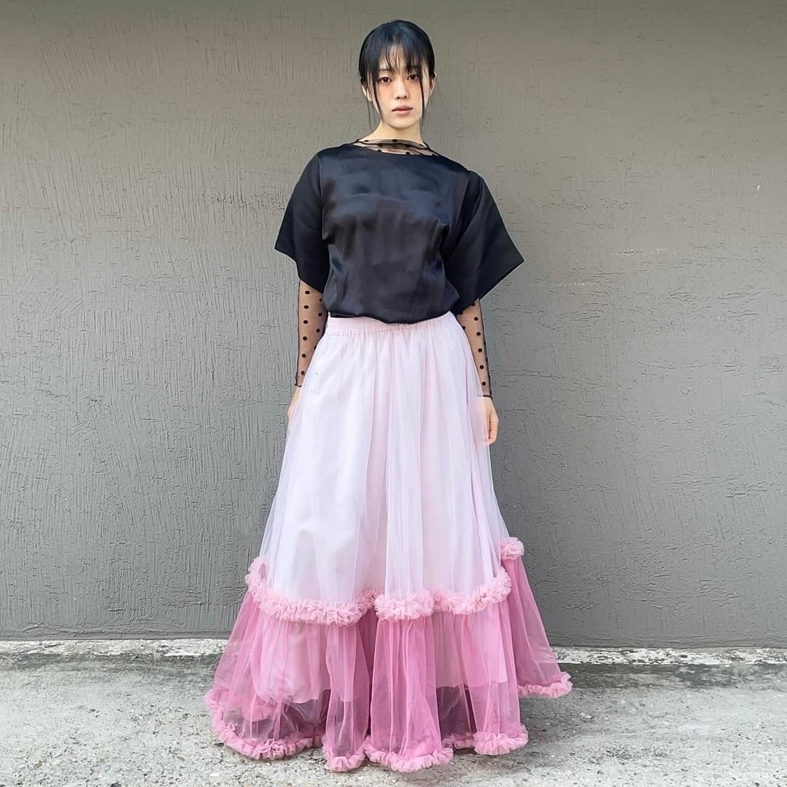 Pink layered tulle maxi skirt 상품이미지1