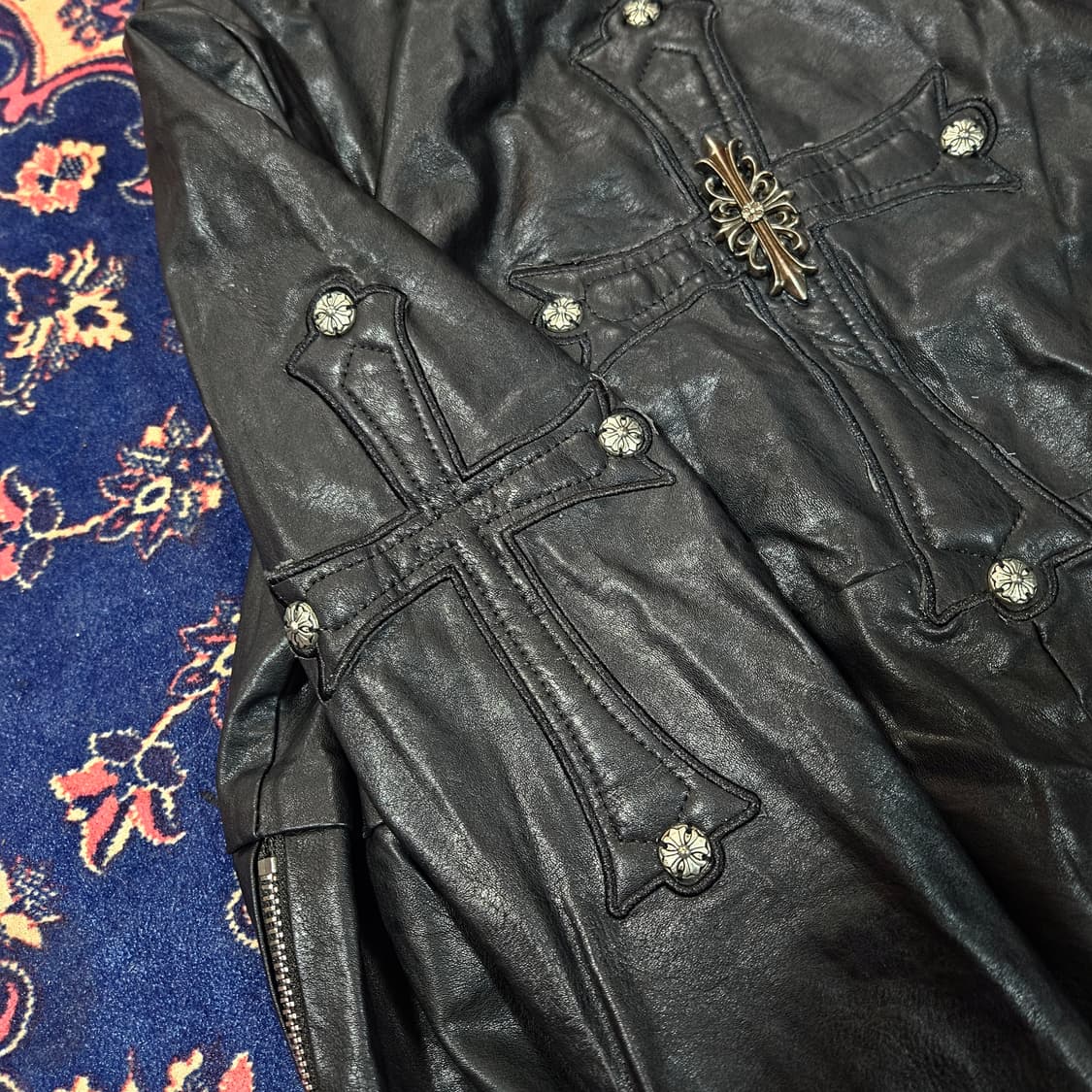 Vintage 가죽 패치 디테일 라이더 자켓 M 상품이미지4