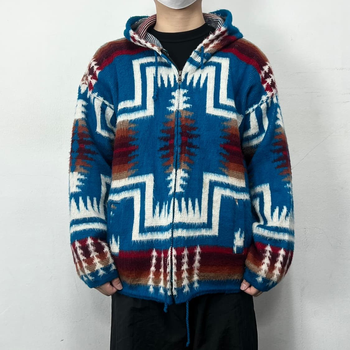 Tejidos Ruminahui 아카이브패턴 알파카 울 후드집업 자켓  상품이미지1