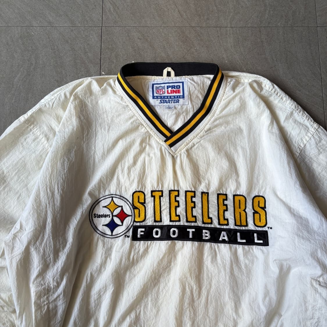 90년대 생산 NFL 프로 라인 바이 스타터 화이트 나일론 웜업 상품이미지2