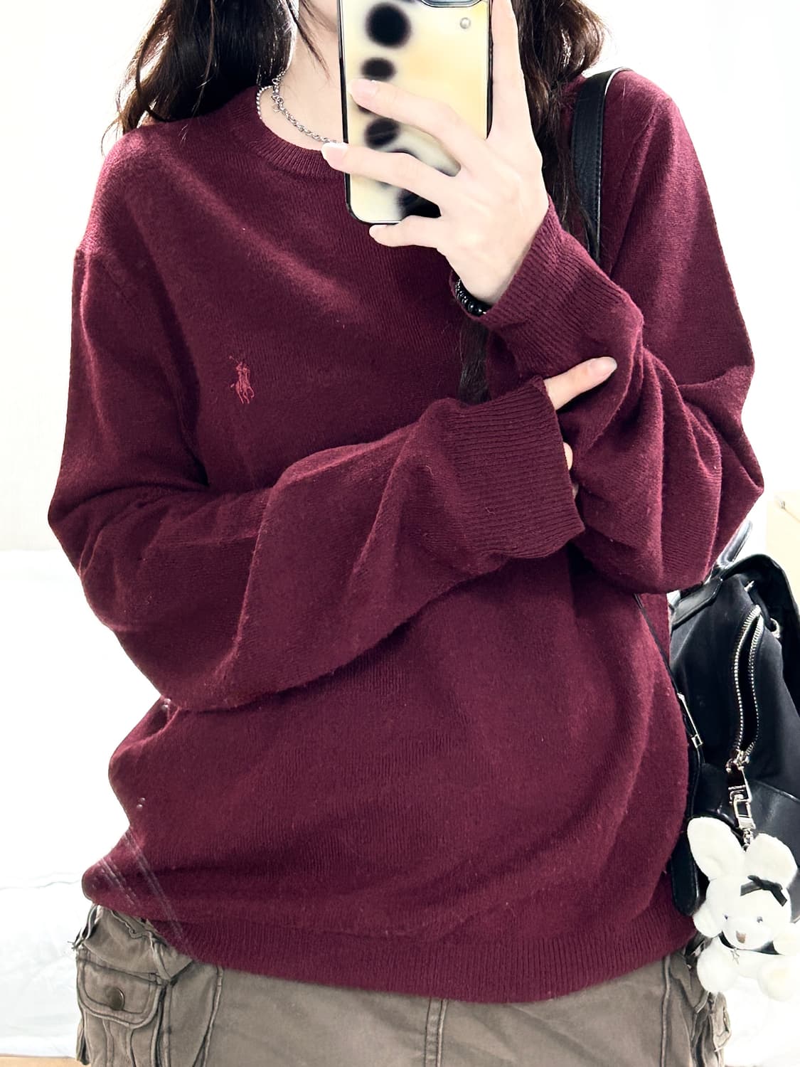 폴로 버건디 메리노울 라운드니트 상품이미지1