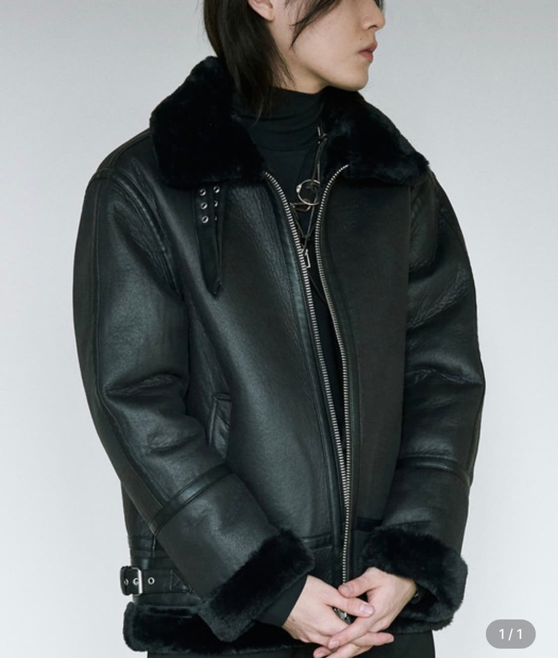 미나브 레더 스트랩 무스탕 자켓 상품이미지1