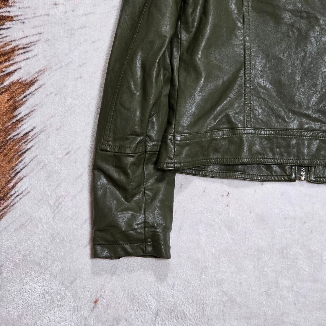 빈티지 카키 에코 레더 라이더 자켓 상품이미지6