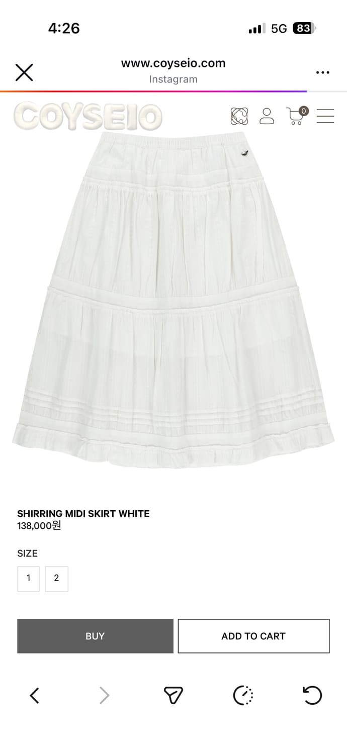 새상품) 코이세이오 셔링 미디 스커트 2사이즈 상품이미지1