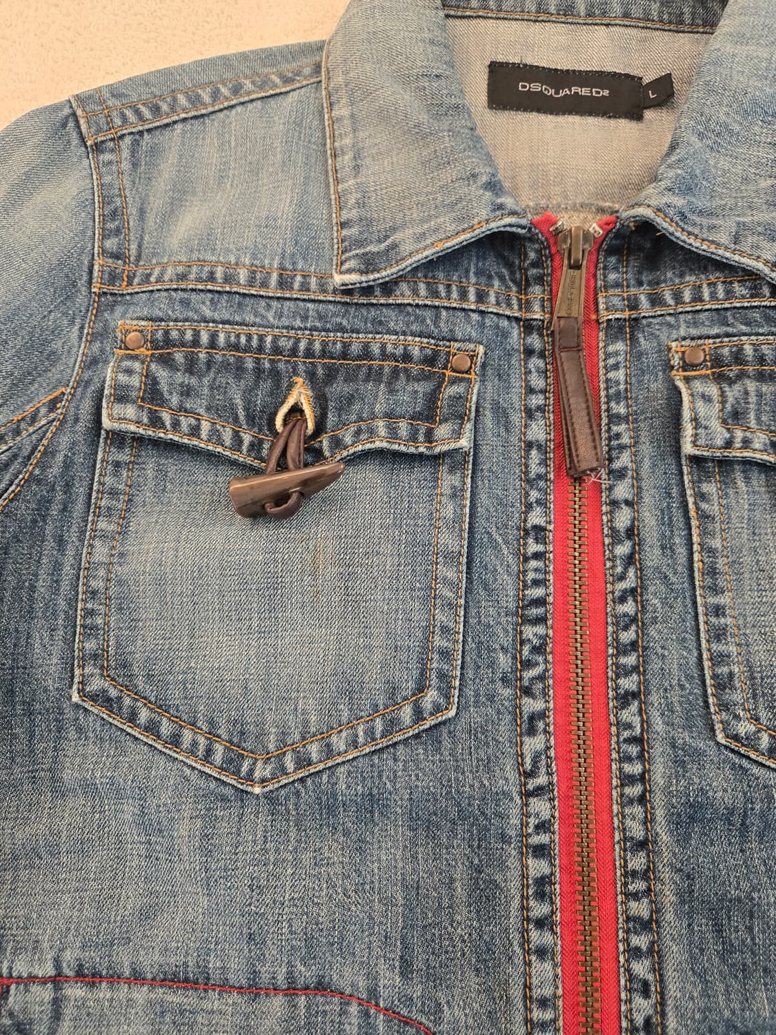 디스퀘어드 데님 자켓(연청) 소뿔 레드지퍼 L 상품이미지3