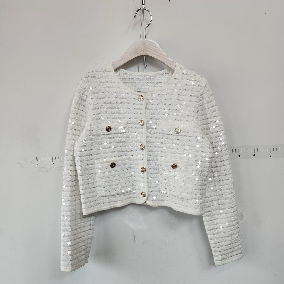 마쥬디자인 화이트 시퀸 장식 트위드 크롭 자켓&스커트 상품이미지1