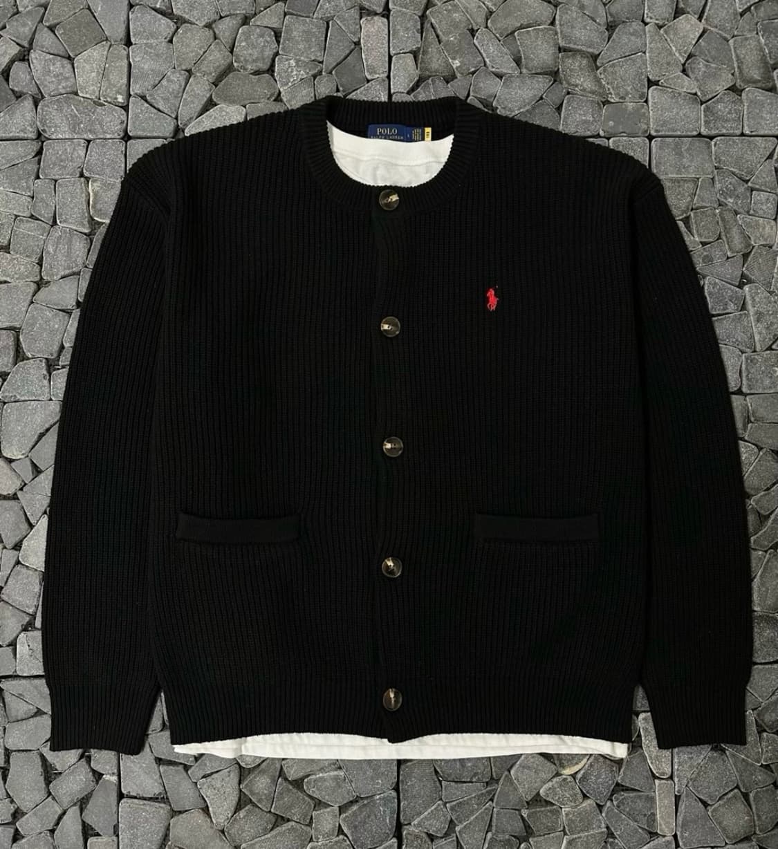폴로 블랙 울 라운드 가디건 L 상품이미지2