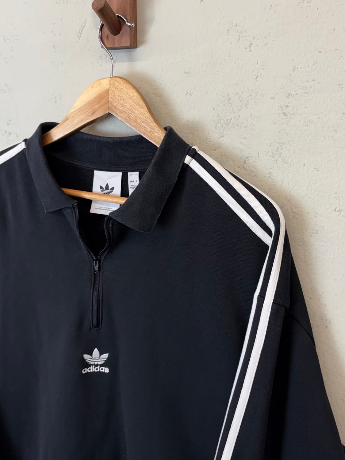 아디다스 삼선 반집업 맨투맨 블랙 상품이미지5