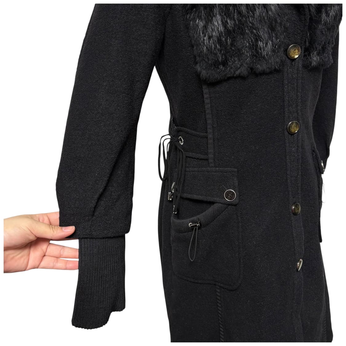 3742 블랙 울혼방 토끼털 롱코트 상품이미지3