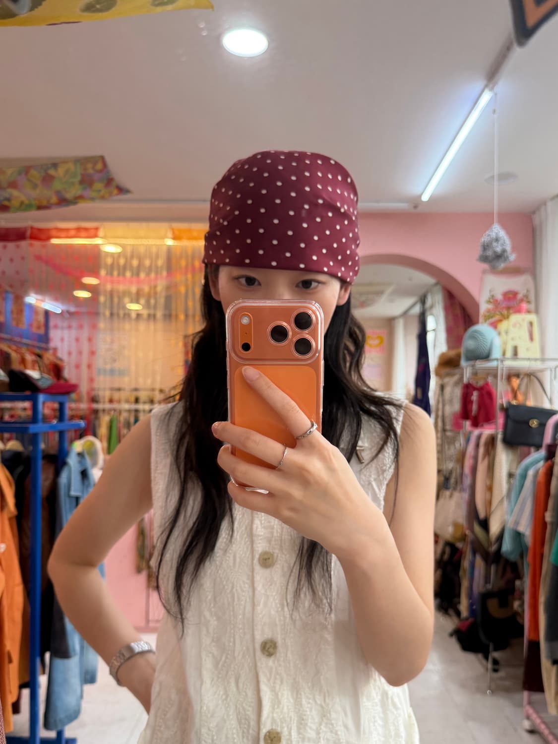 빈티지 버건디 도트 스카프 상품이미지1