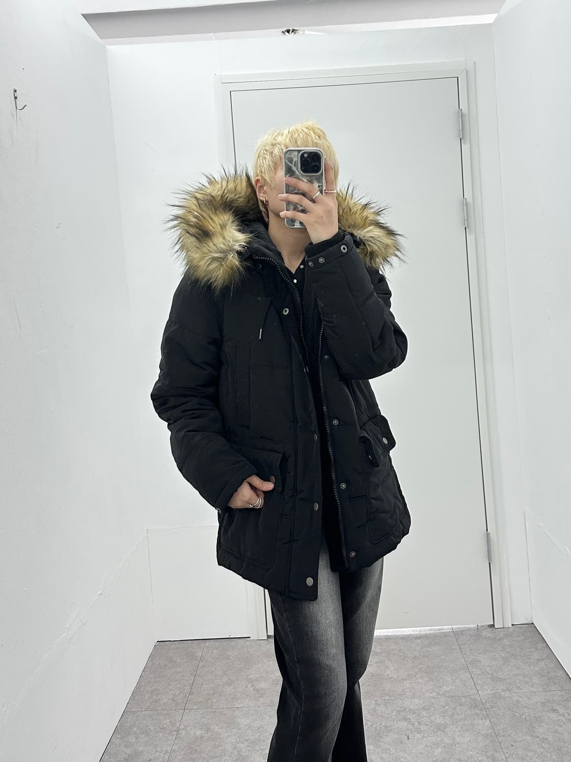 Vintage black fur trimming parka 상품이미지4