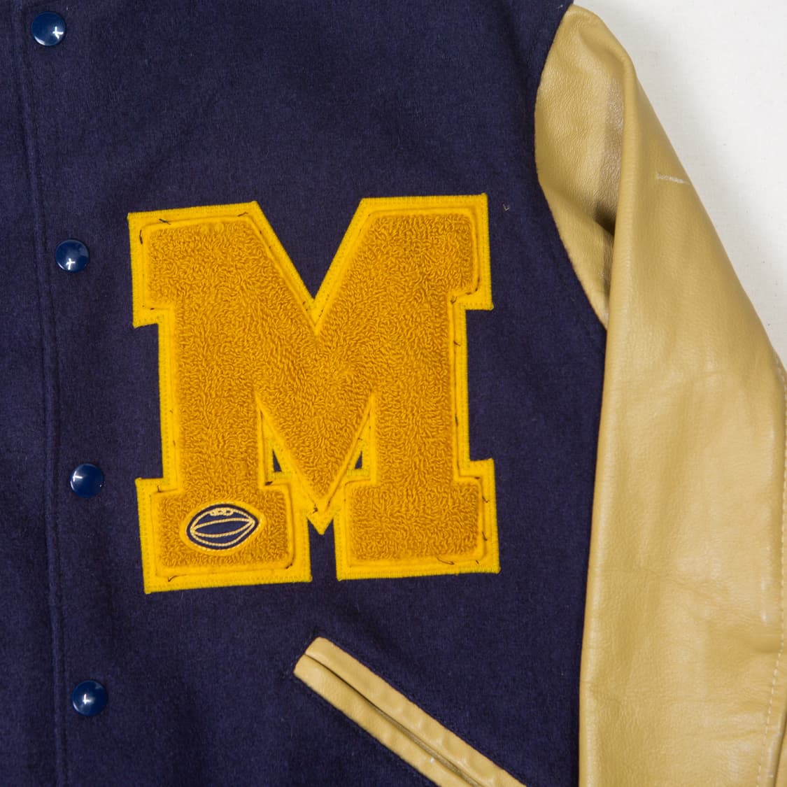 90s 레더암 패치워크 바시티 자켓 네이비 상품이미지2