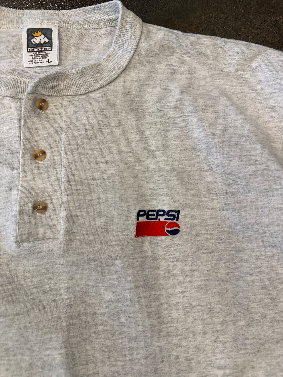 90s COTTON DELUXE USA 펩시 헨리넥 롱슬리브 L 상품이미지3