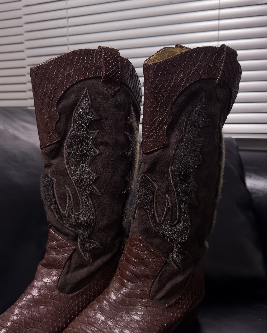 {UNKNOWN} Western Mixed Leather Boots    상품이미지6