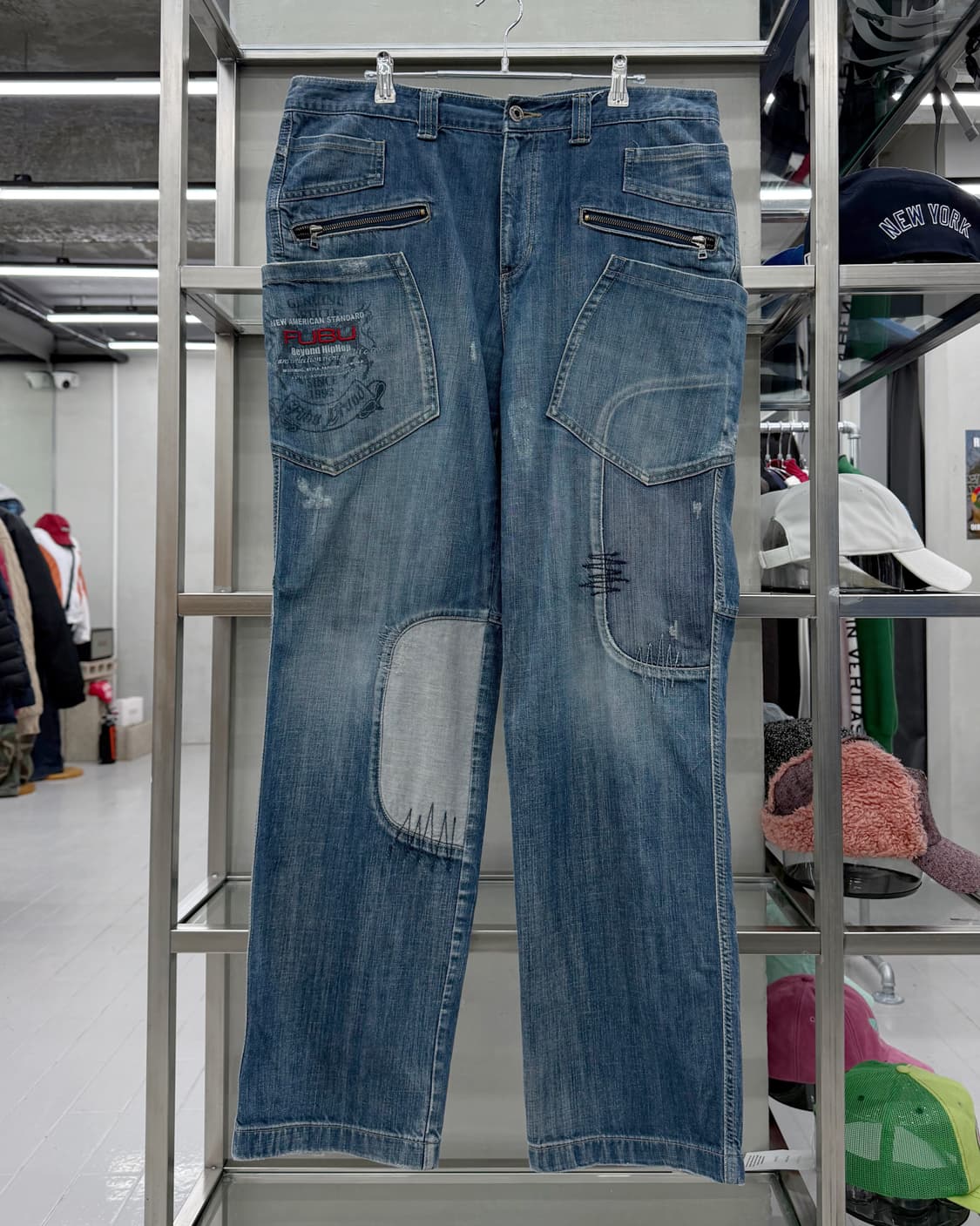 Fubu 00s 패치워크 인디고 데님 팬츠 상품이미지1