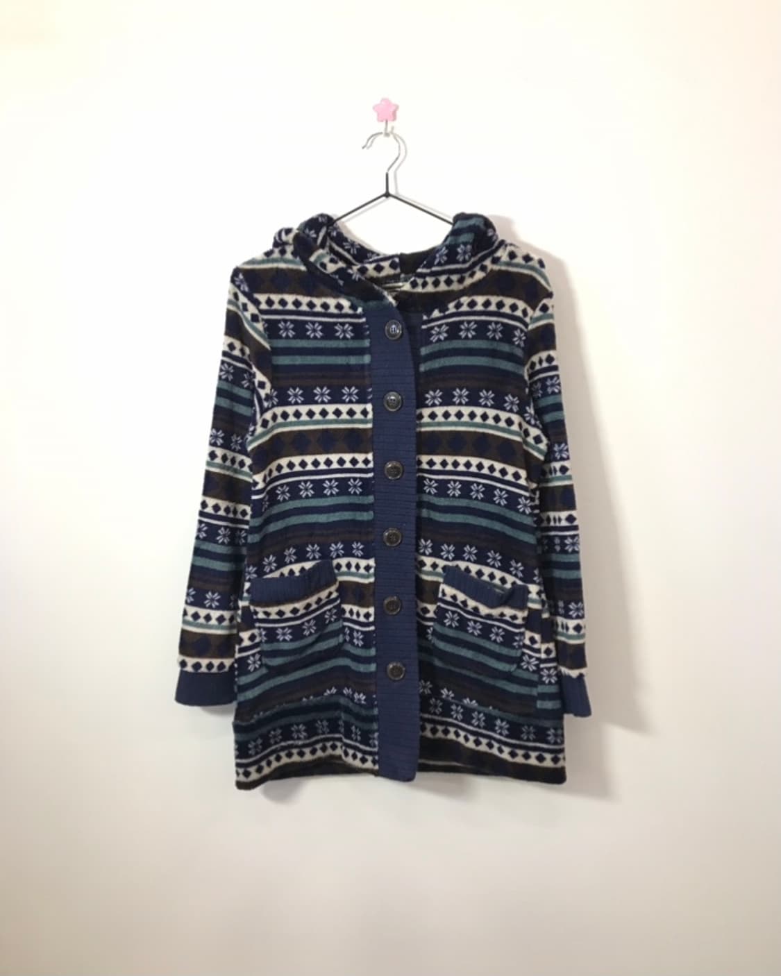 Jpn NordicPattern Hooded Fleece Cardigan 상품이미지1