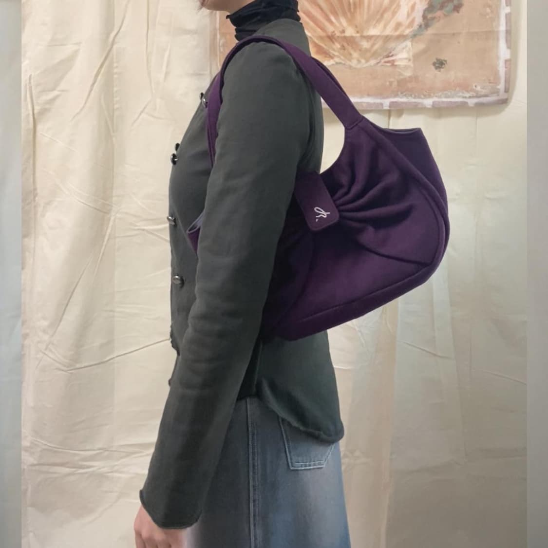 아네스베 퍼플 리본 울 토트백 상품이미지2