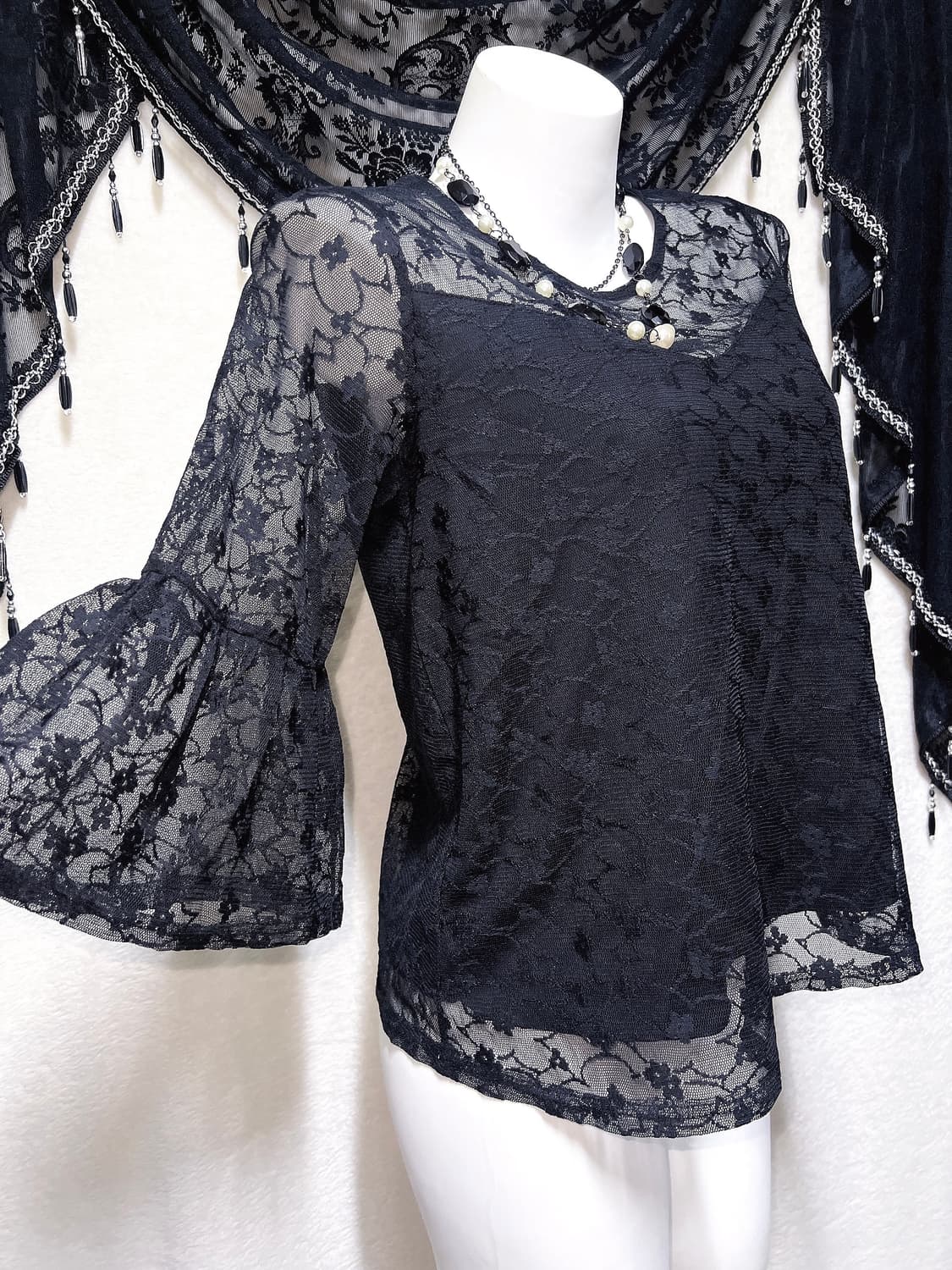 로맨틱고딕 고스 오네갸루 레이스 시스루 블라우스 탑 오리엔탈 페어리 핀터 상품이미지6