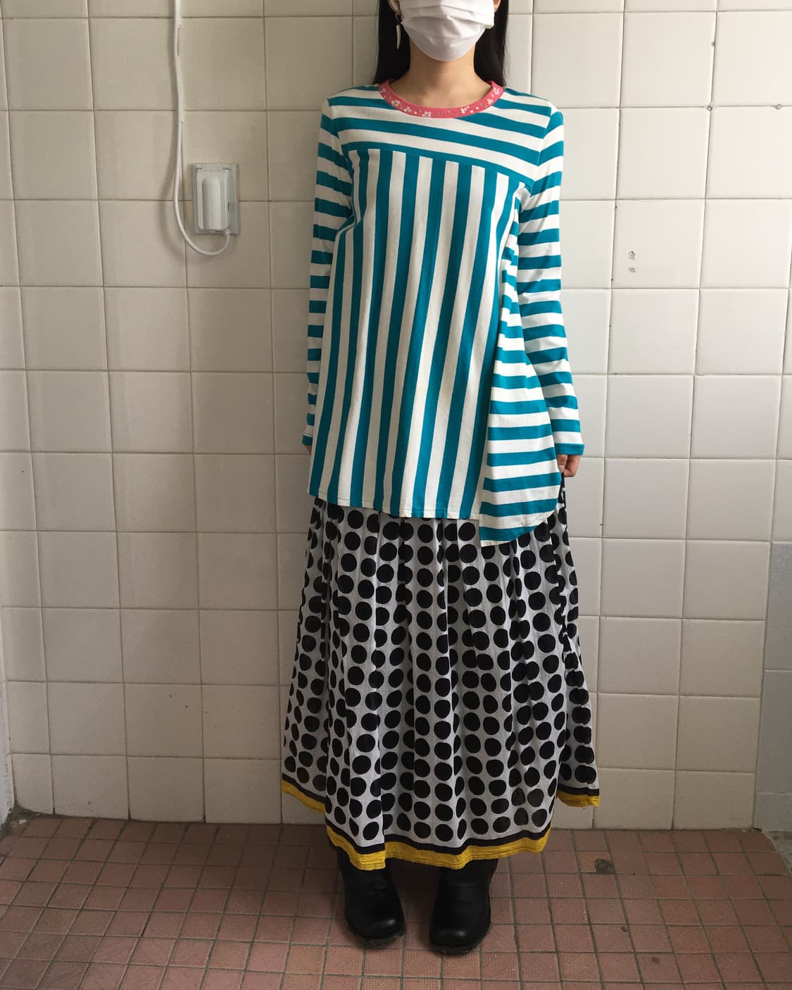 Stripe pattern mixed sleeve 상품이미지1