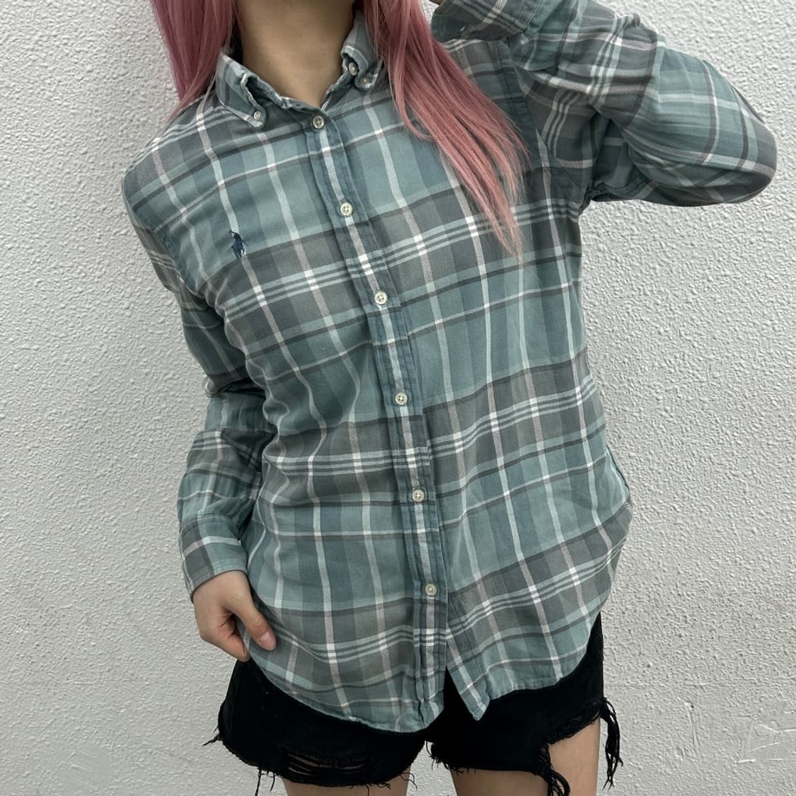 폴로 랄프로렌 그레이포니 민트체크 울 셔츠 M 상품이미지1