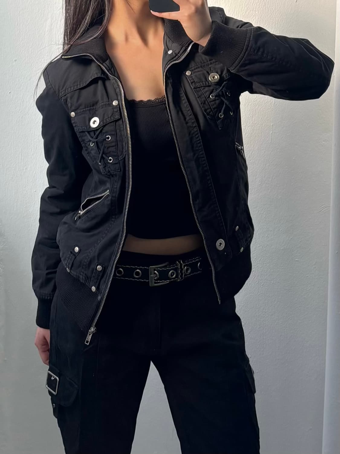 Vintage Black High Neck Zip-Up Jacket 상품이미지3