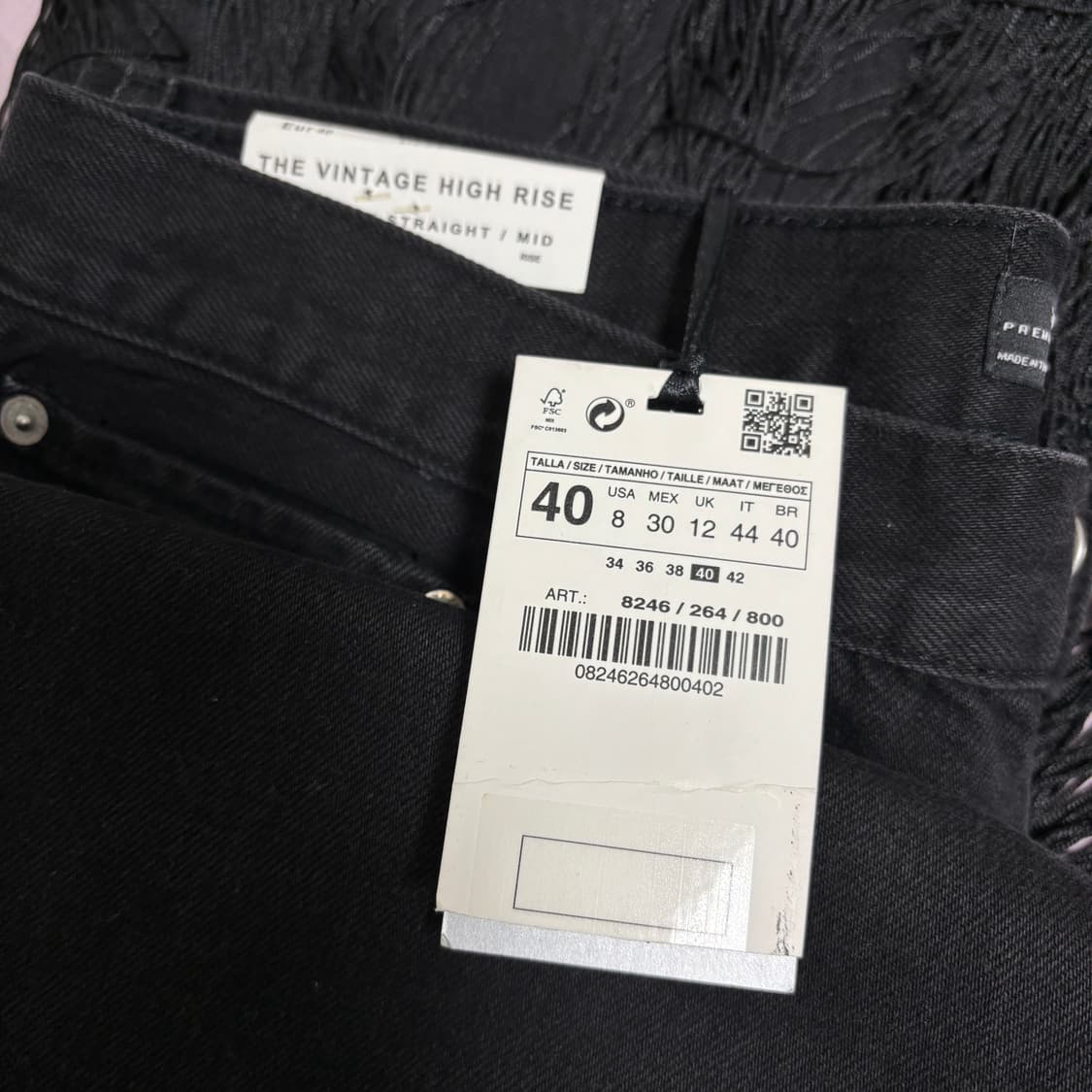 자라 프린지 디테일 레귤러핏 스트레이트 미드라이즈 블랙진 40 새상품 상품이미지7