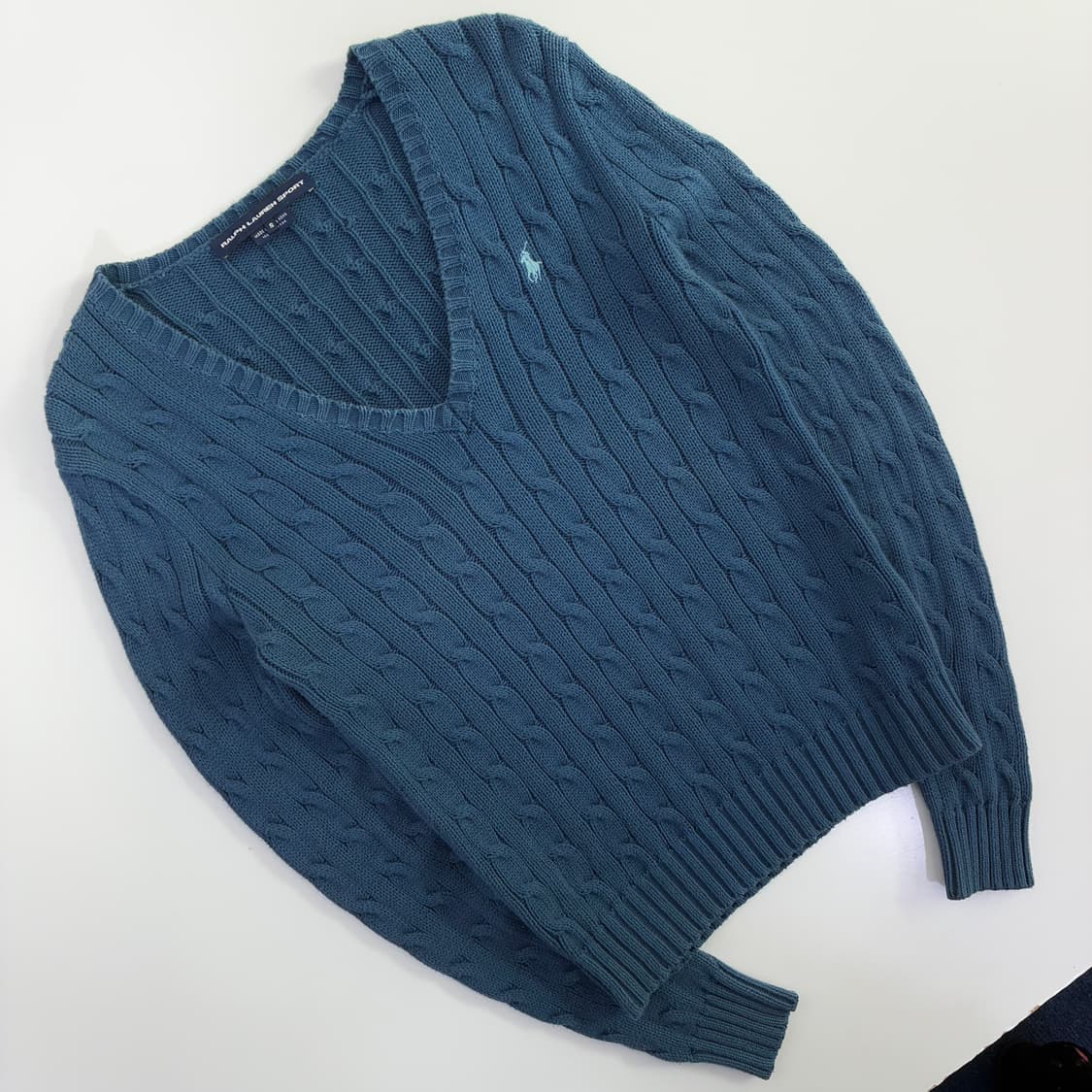 Polo  폴로 랄프로렌 스포츠 자수 우먼스 꽈배기 브이넥 니트 상품이미지2