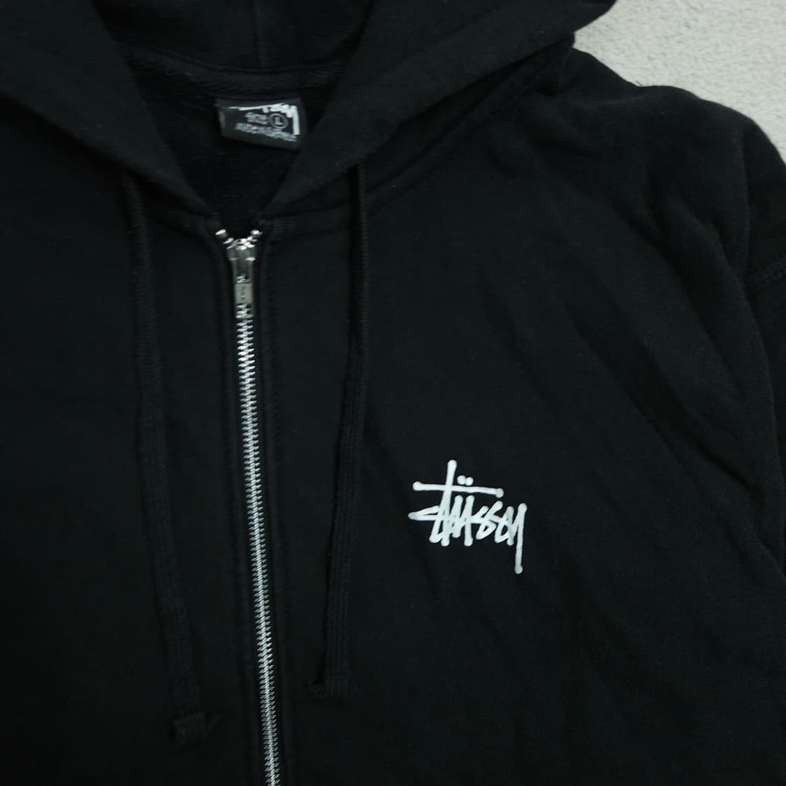 스투시 베이직 후드 집업 L 블랙 상품이미지4