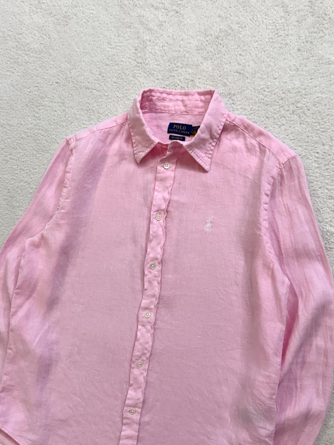 QR 폴로 연핑크 린넨 셔츠 상품이미지1