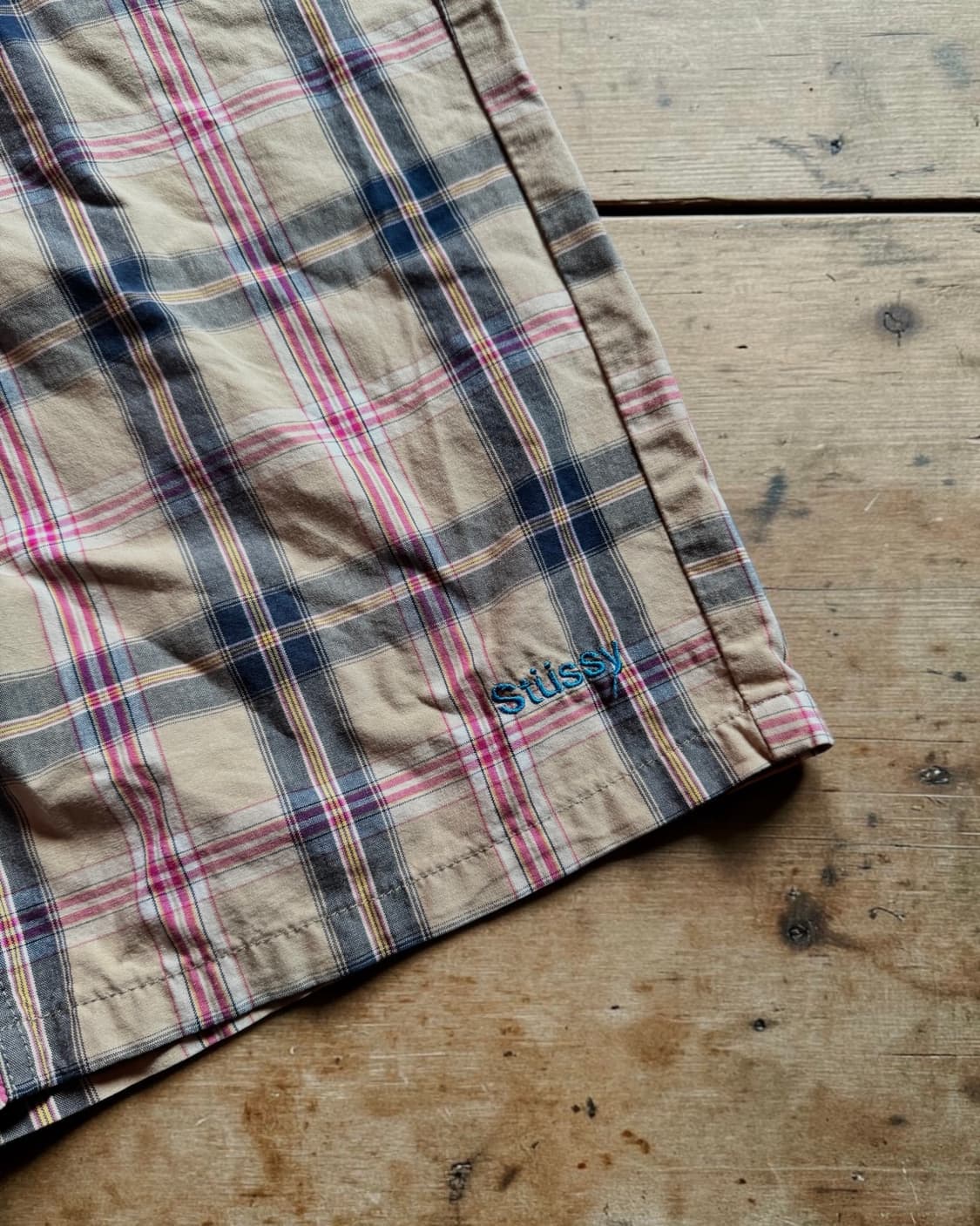 90s~00s 올드 스투시 샤크마우스 체크 반바지 (바지체인 달려있음) 상품이미지5