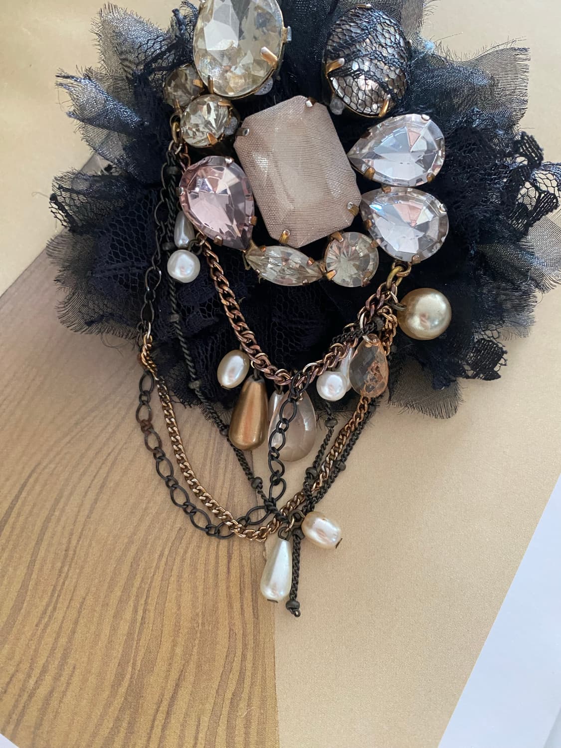 빈티지 고딕무드 블랙 레이스 큐빅 브로치 상품이미지3