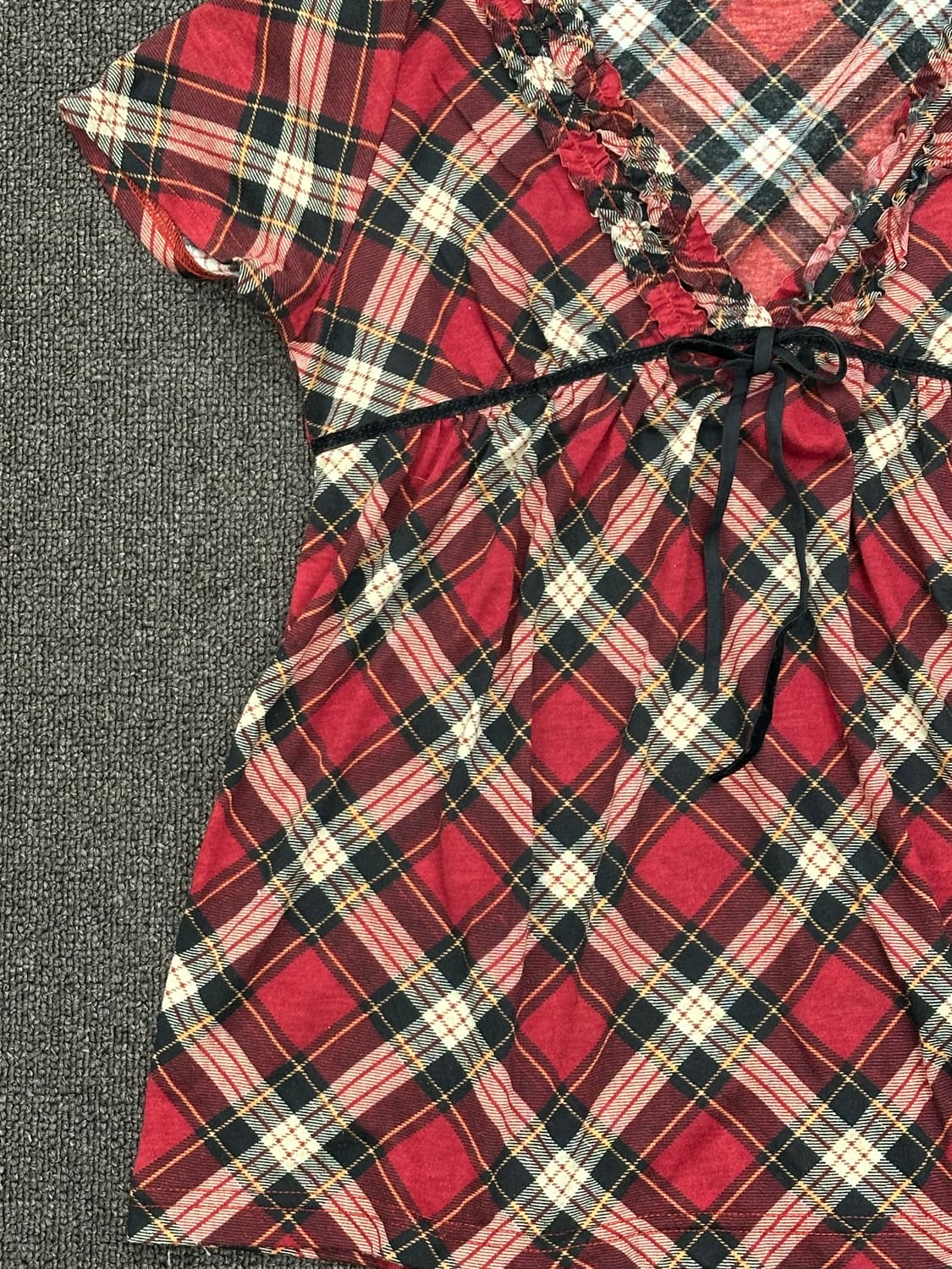 38)Japanese vintage 여성 타탄체크 레이스 펑크 반팔 상품이미지4