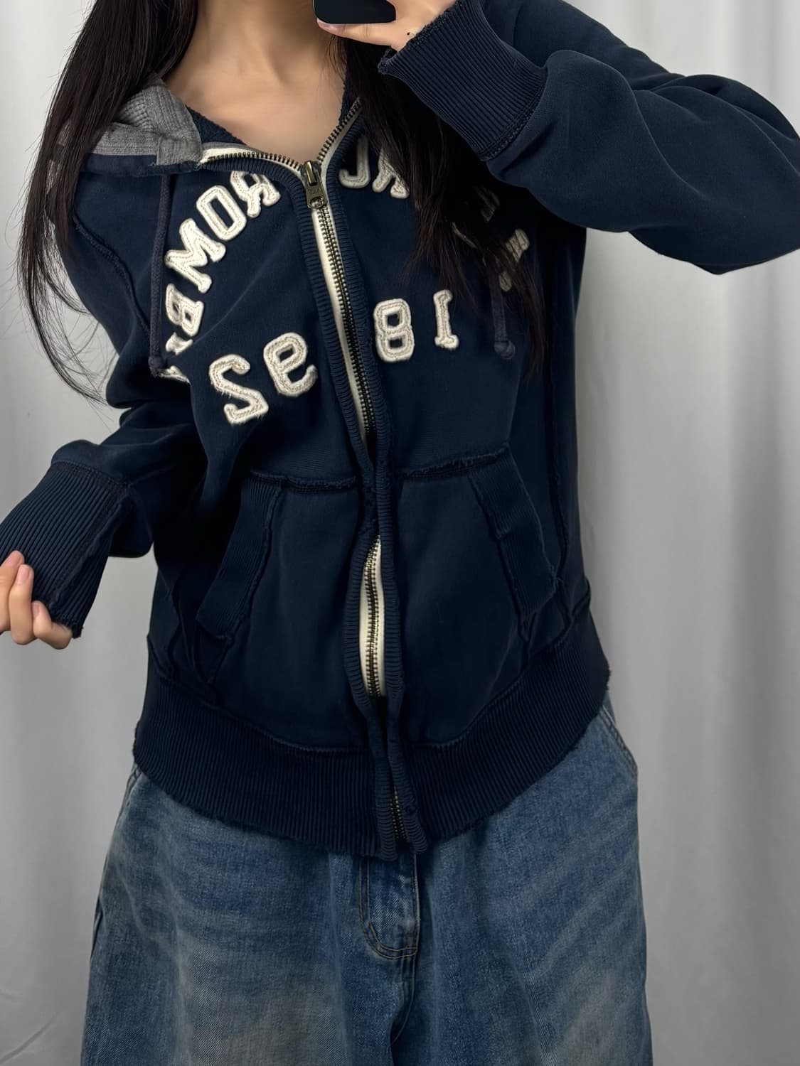 아베크롬비 스펠로고 네이비 후드집업 상품이미지2