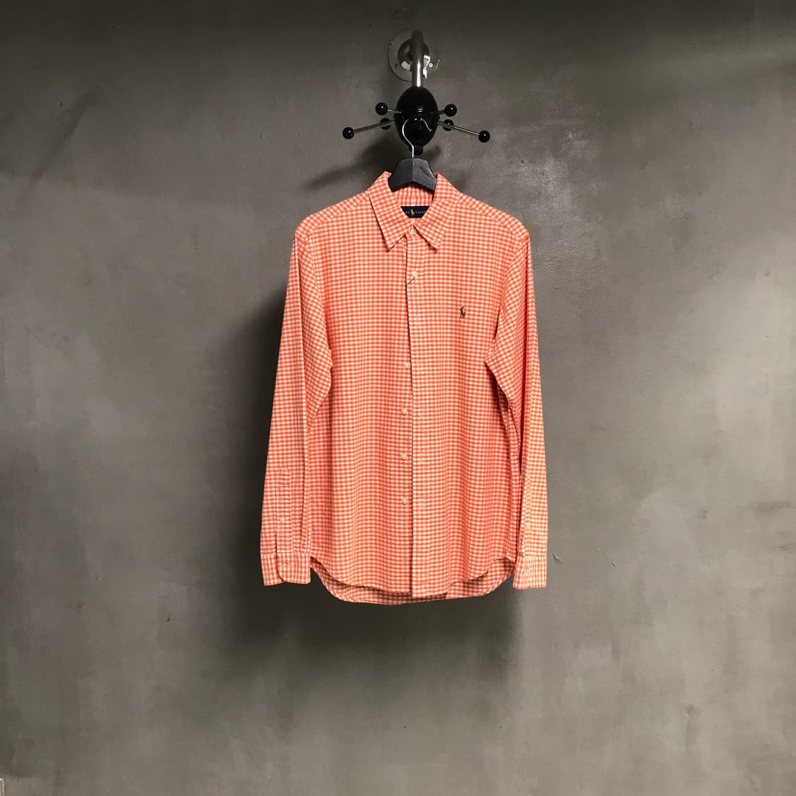 폴로 랄프로렌 깅엄 체크 셔츠 오렌지 M 상품이미지1