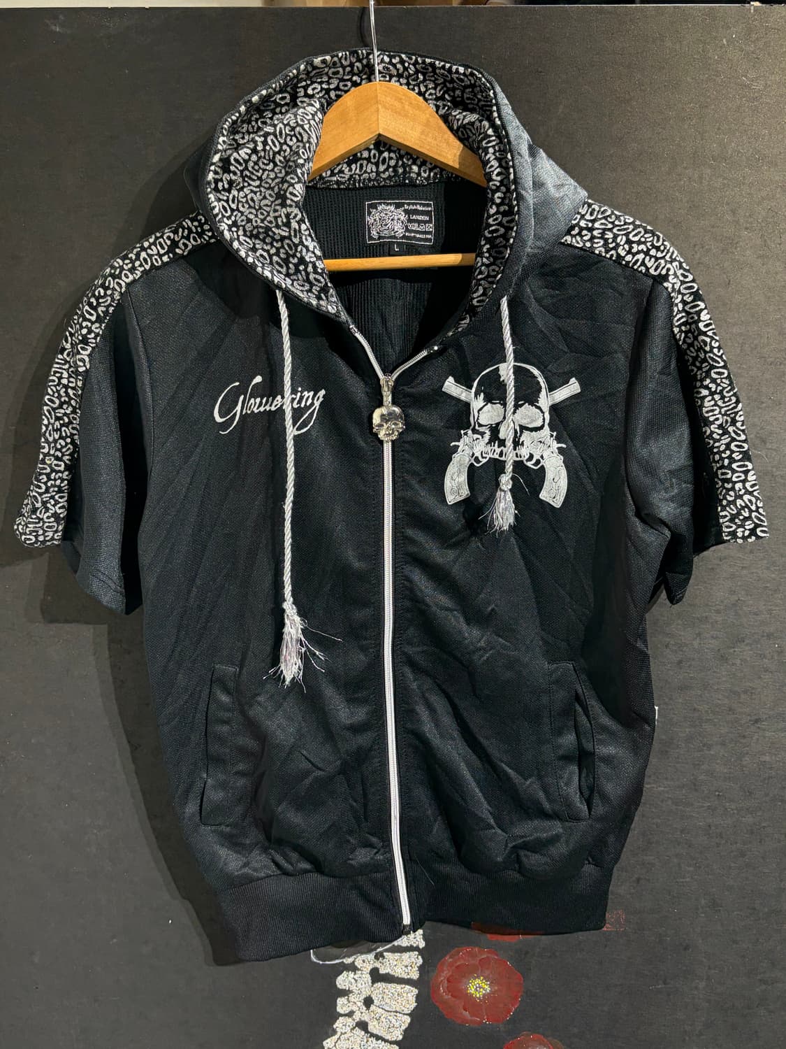 Jpn 일본 빈티지 갸루깔 빅로고 해골 펑크 고딕 반팔 후드집업 L 상품이미지6