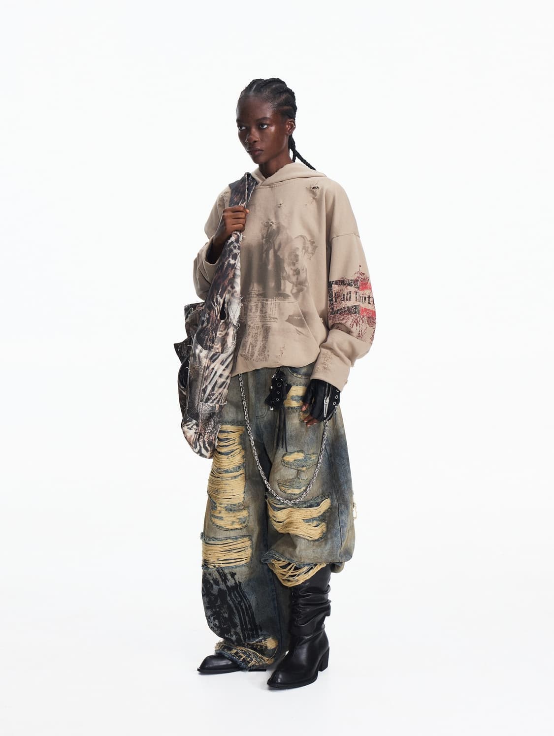 빈티지 무드 프린팅 디스트로이드 후드  상품이미지7