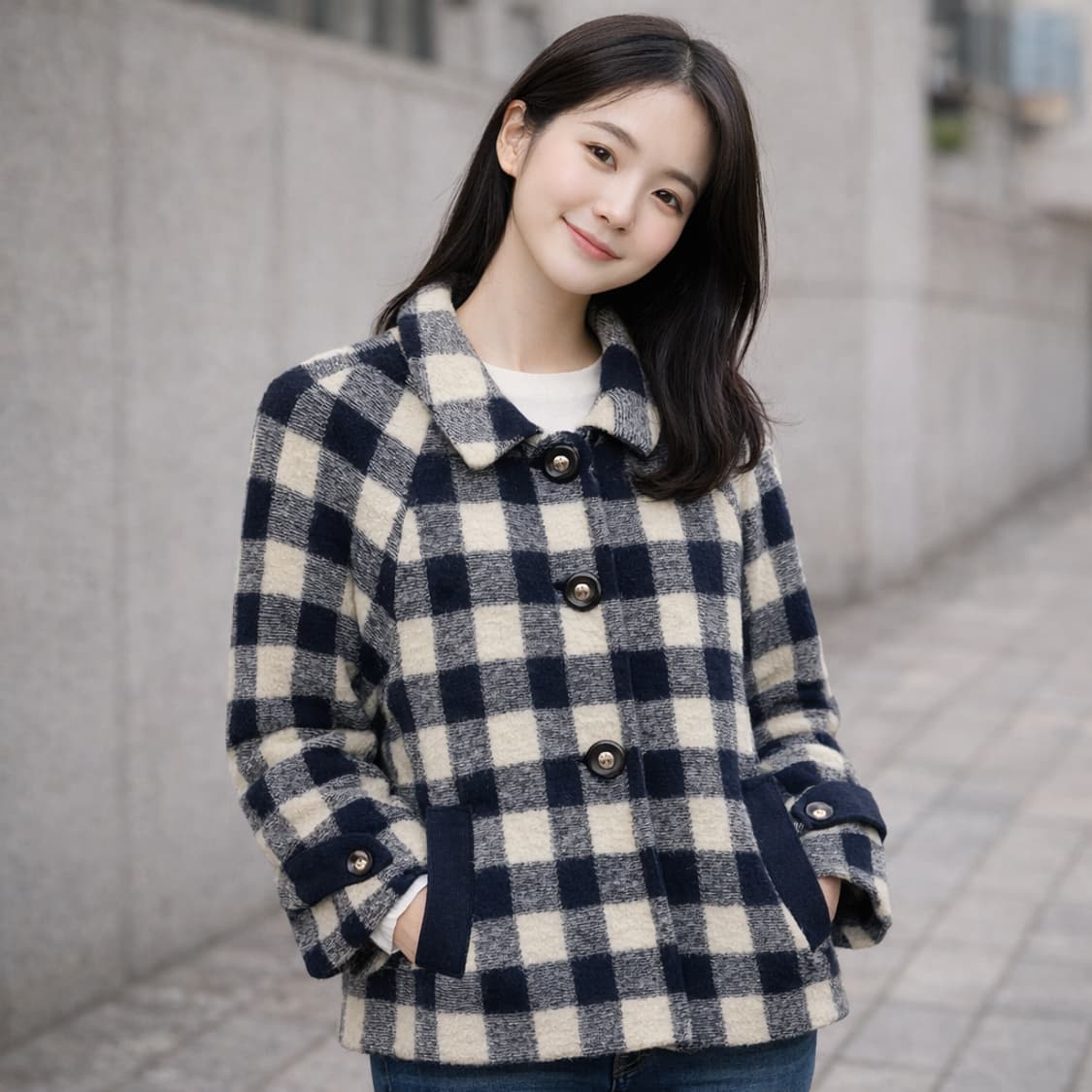 꾸레쥬 깅엄 체크 울 니트 자켓 상품이미지1