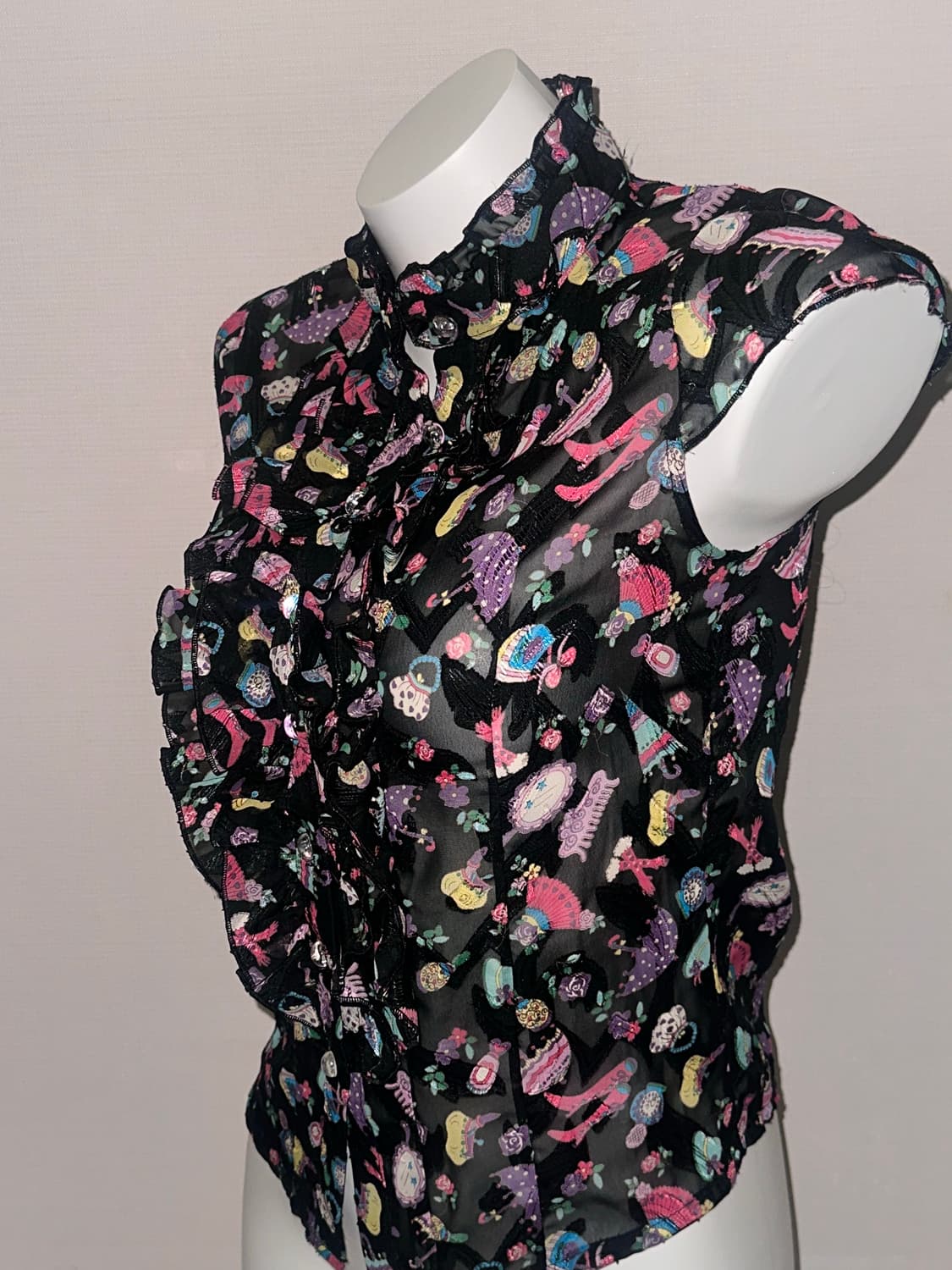 빈티지 패턴 프린팅 셔링 시스루 블라우스 상품이미지6