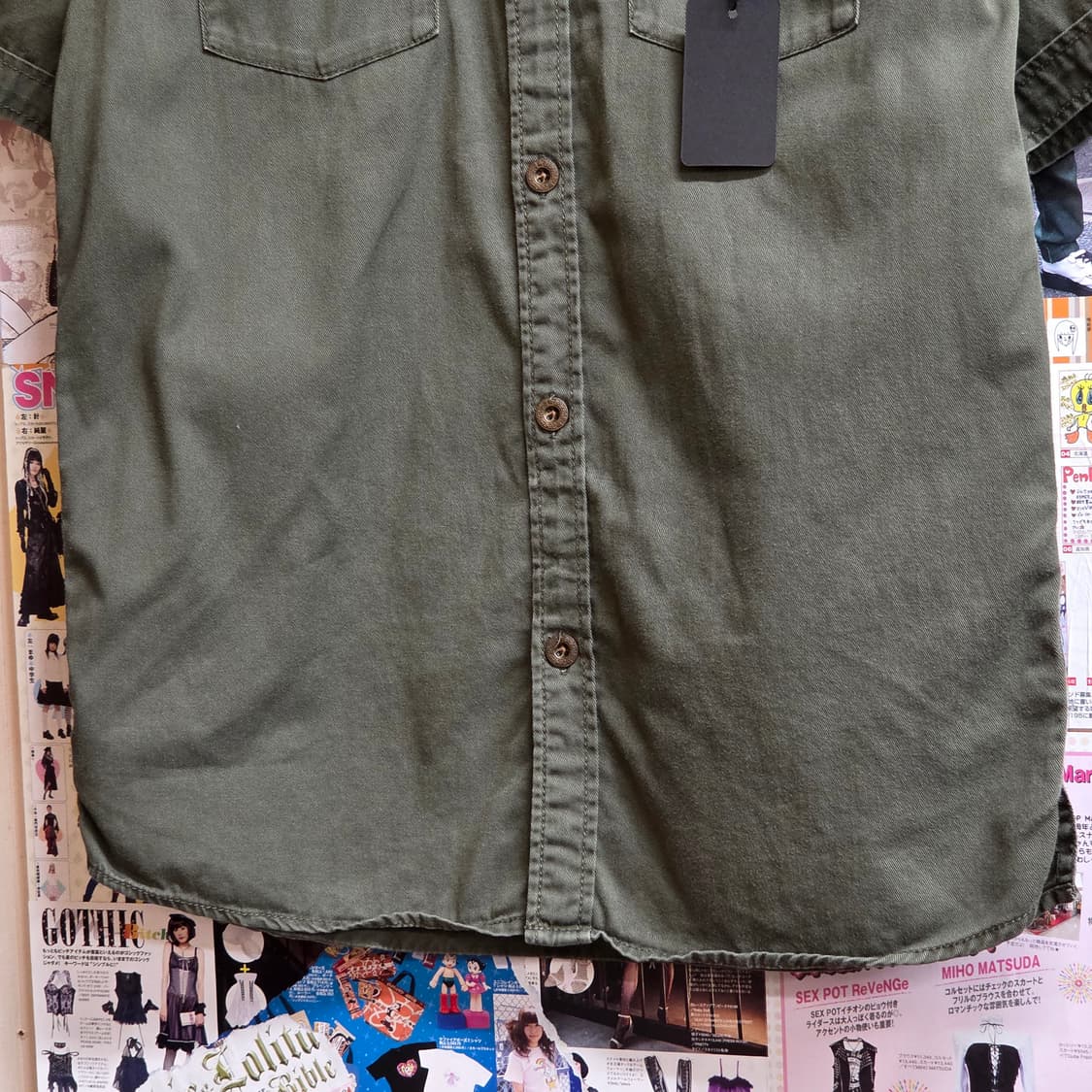 JPN 백넘버 카키 밀리터리무드 반팔 셔츠 상품이미지4