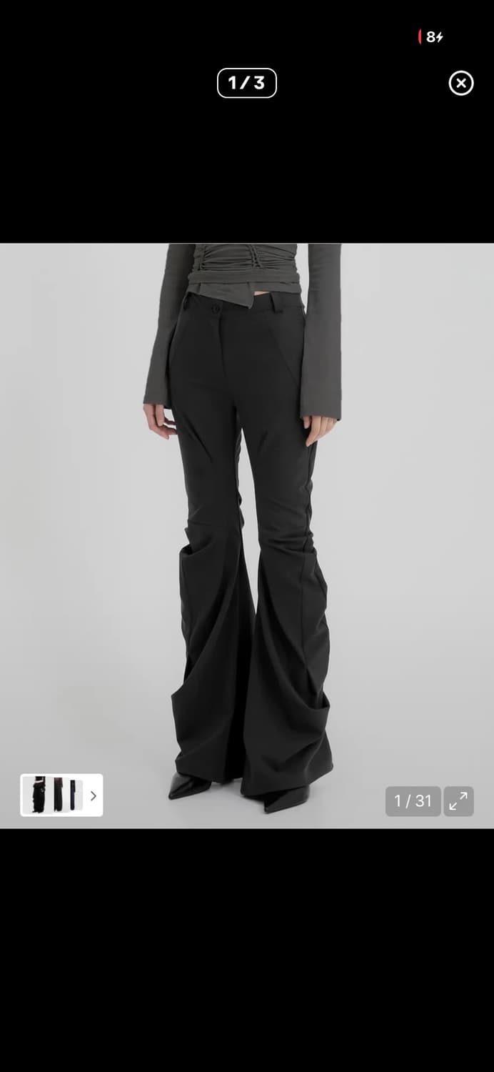 플레어업 Asymmetrical drape pants 블랙 1 상품이미지1