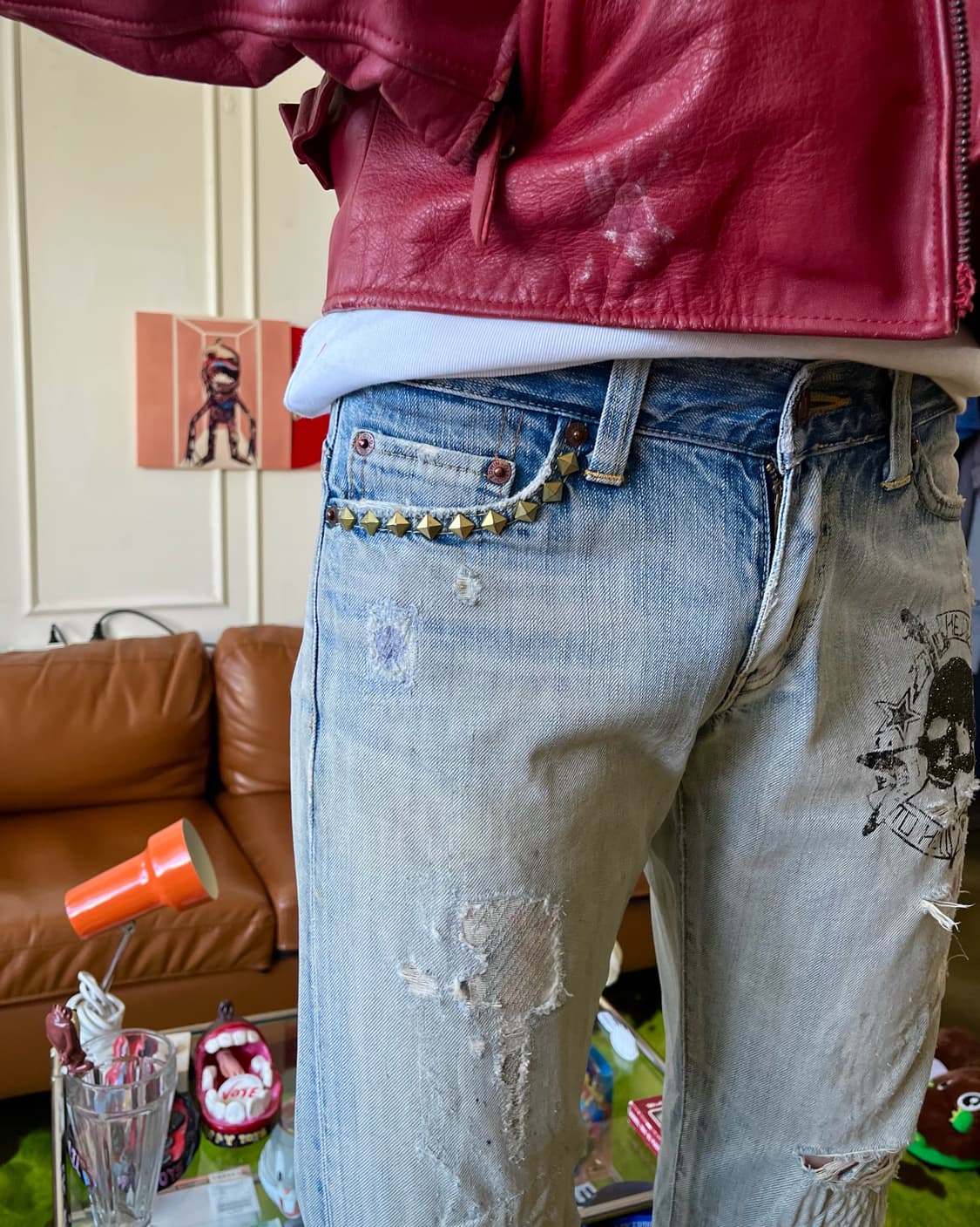 2000s EDWIN Punk Custom Boro Denim Pants 상품이미지2