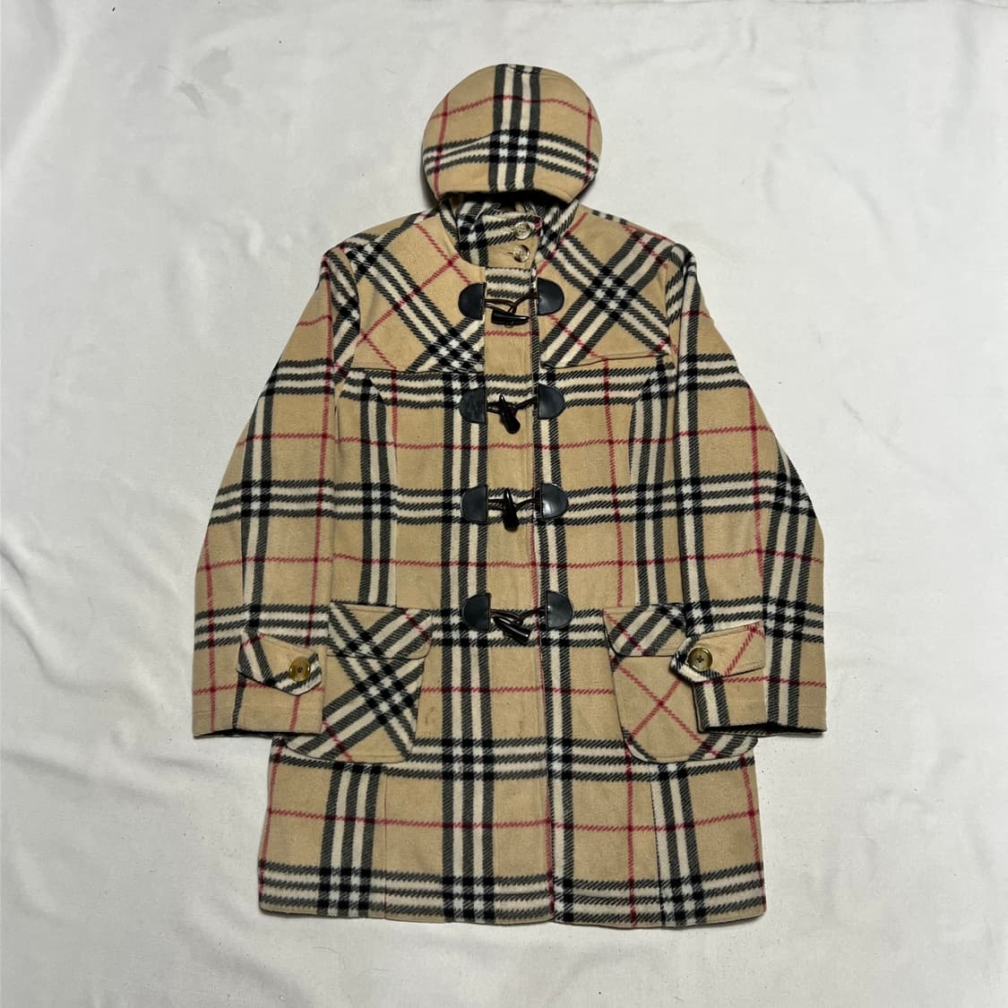 XL 버버리 노바체크 여성용 울 후드 떡볶이 코트 상품이미지2