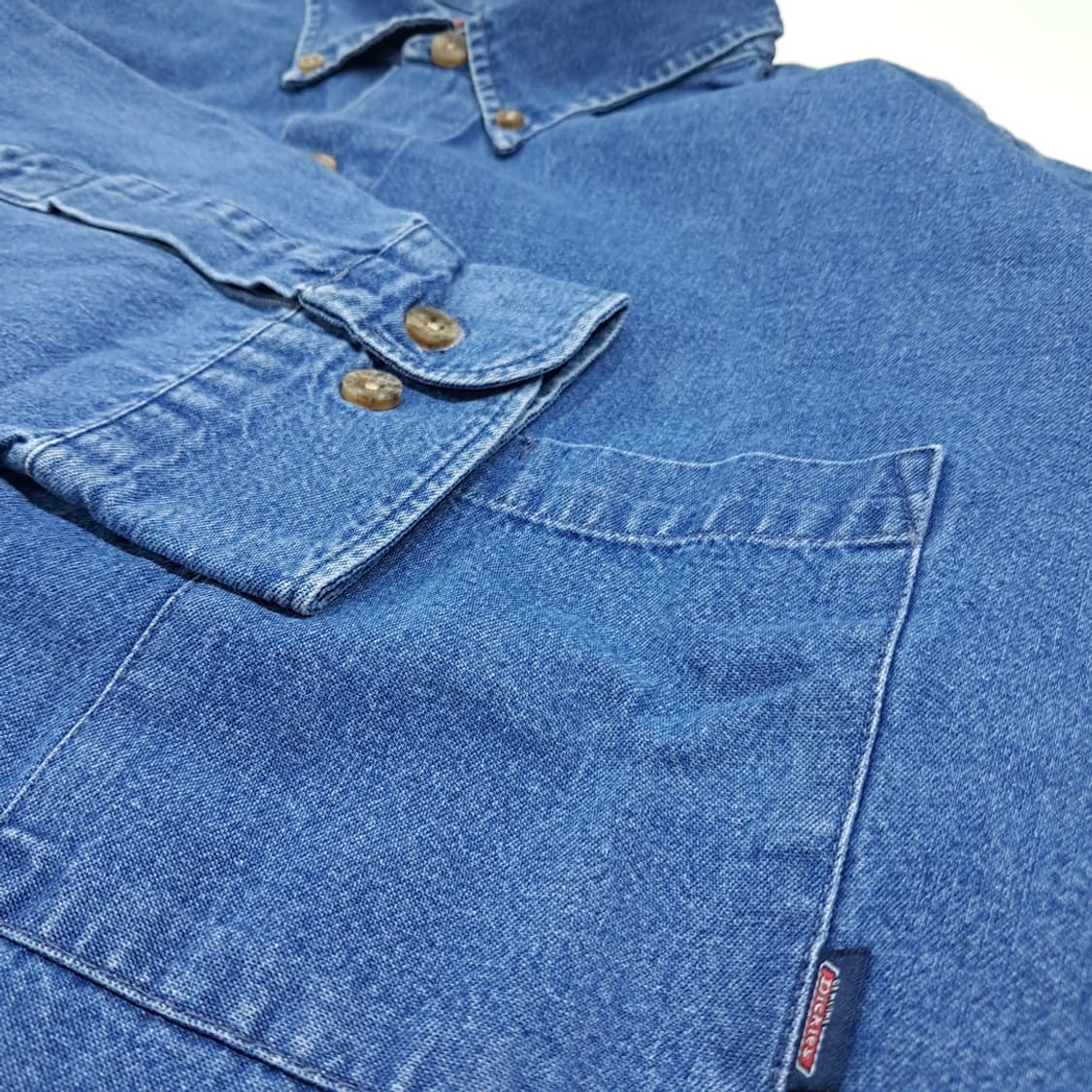 CL679 XL 디키즈 90s 코튼 버튼다운 중청 데님셔츠 남방 상품이미지4